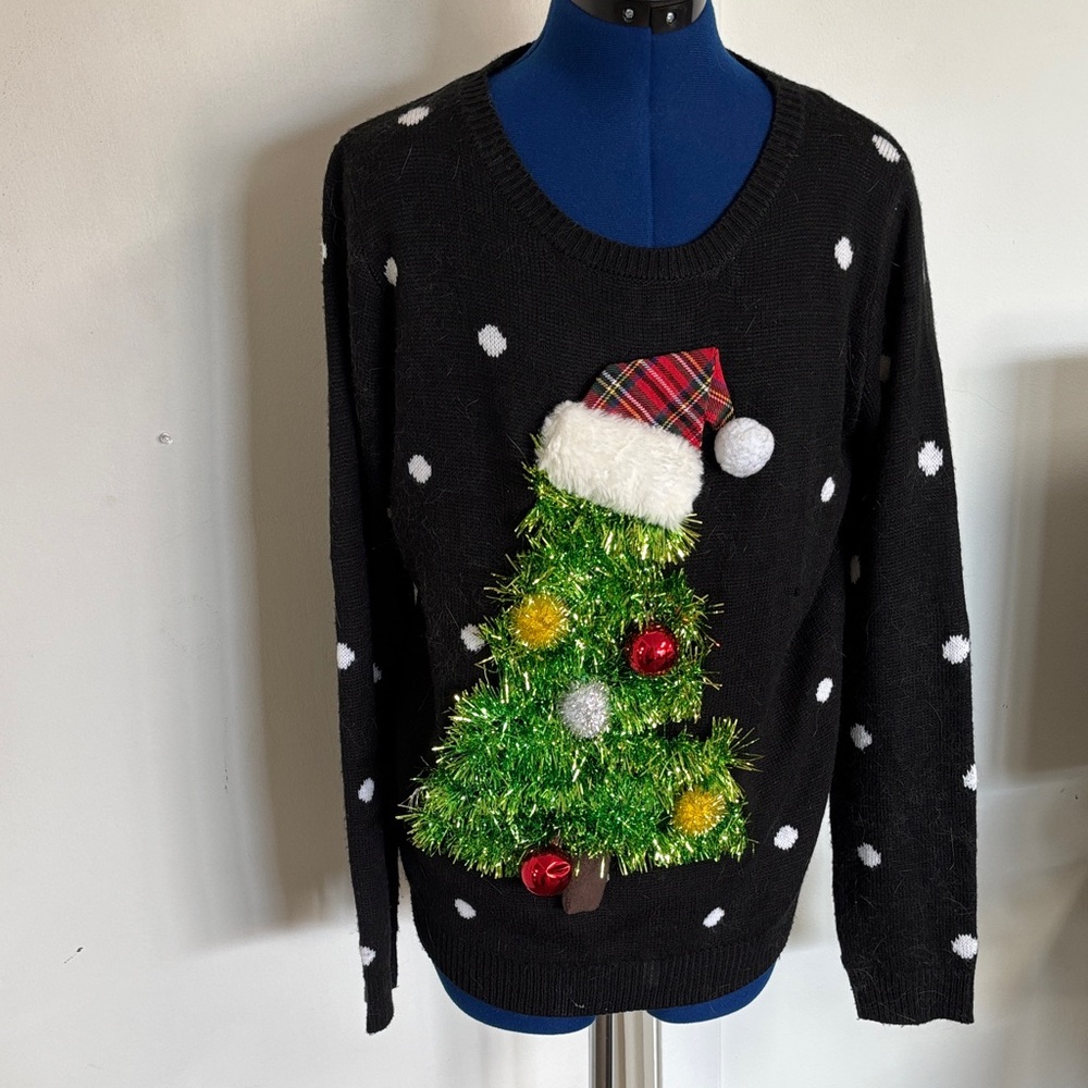 No Boundaries Festive Black Christmas Tree Sweater